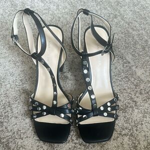 Marc Fisher Black Studded Quilon Block Heeled Sandals 9